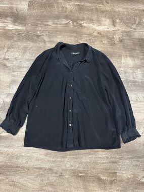 Madewell 100% Silk Black Button Front Shirt Size Small